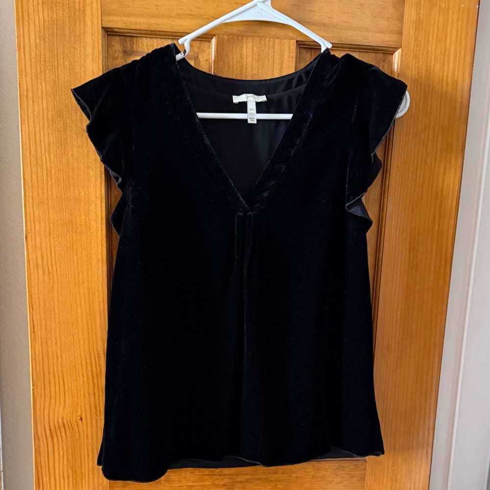 Joie Black Velvet Ruffle Sleeve Blouse